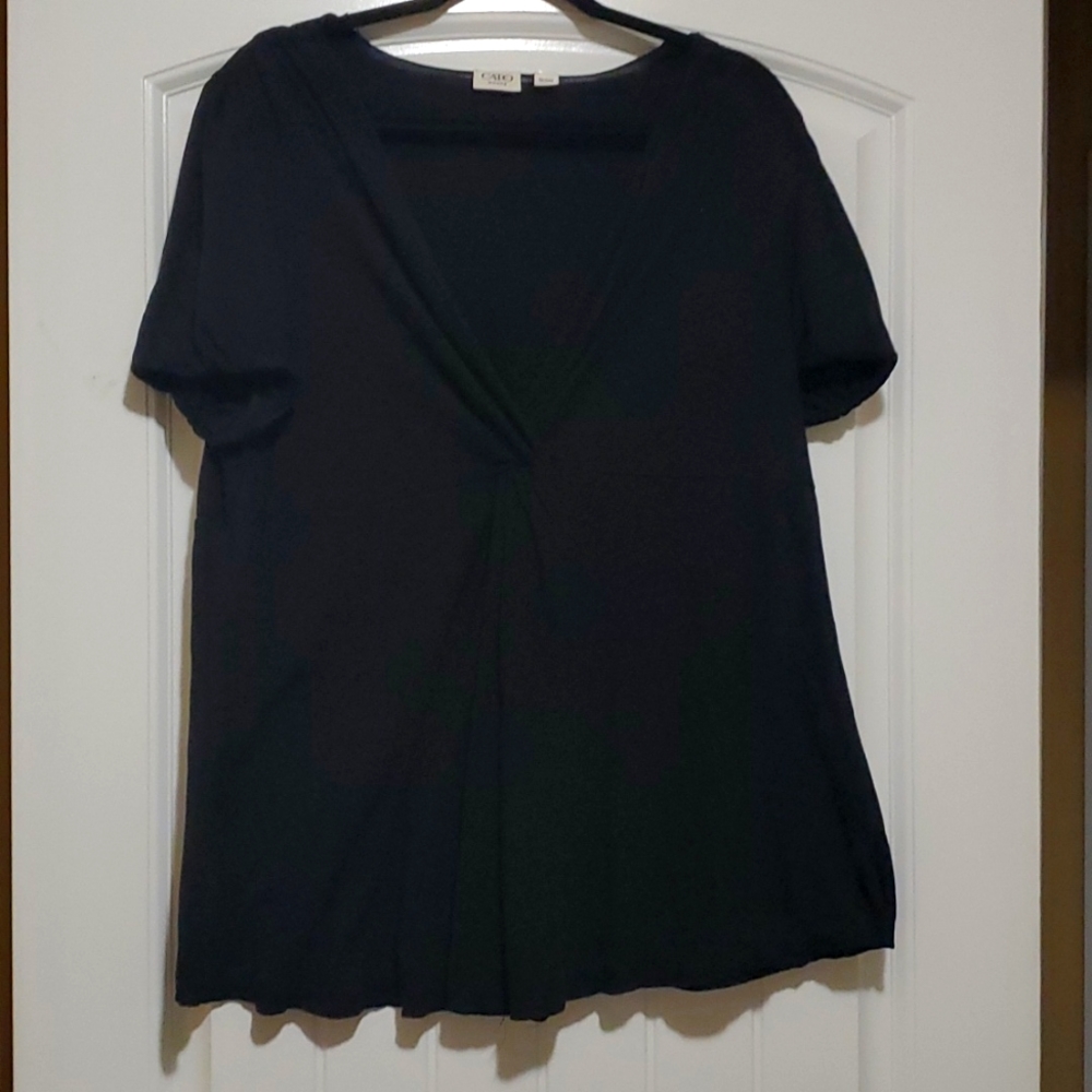 Black twist tie front V neck shirt